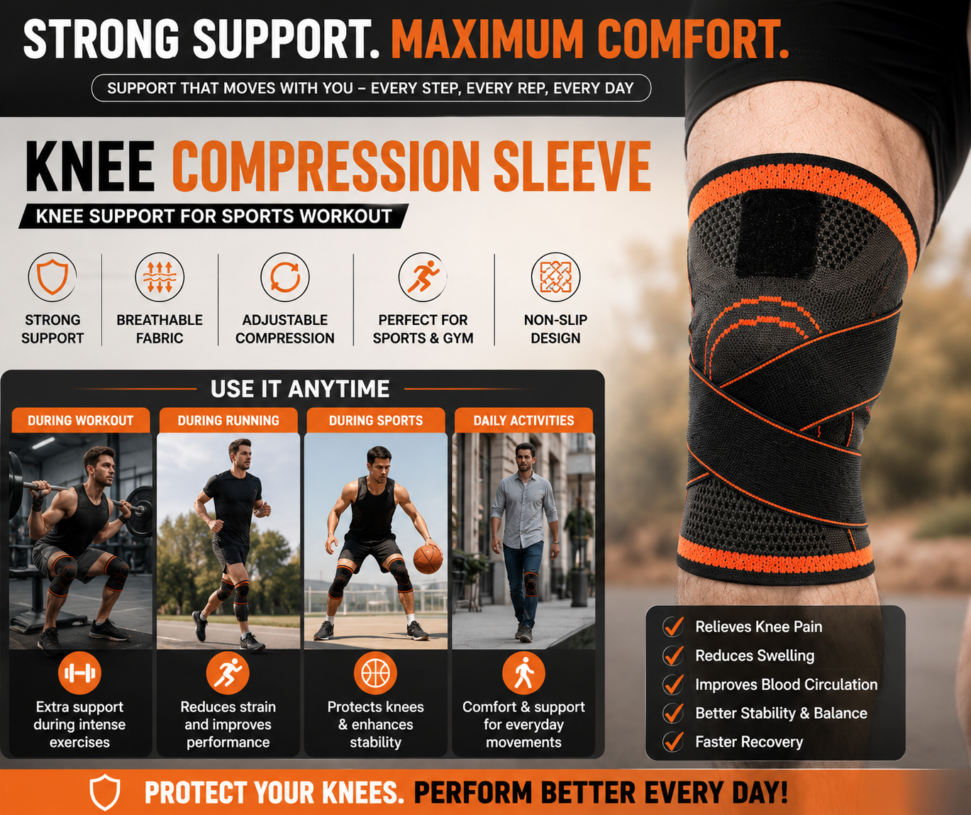 Knee Compression Sleeve – Sports Support