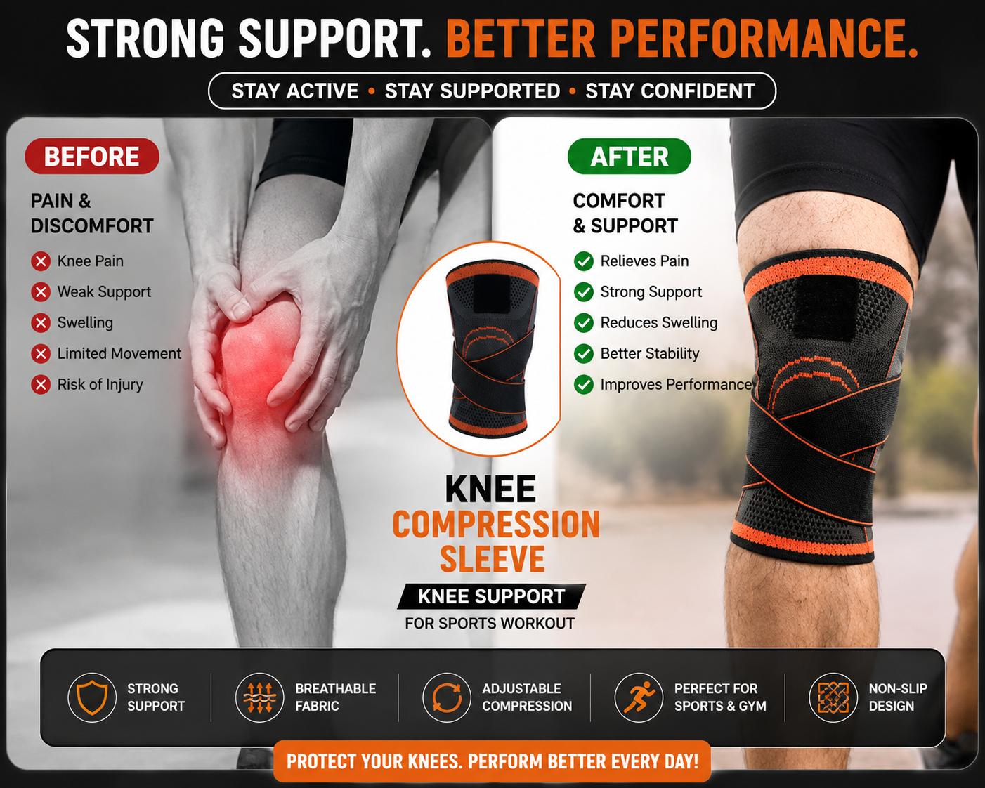 Knee Compression Sleeve – Sports Support